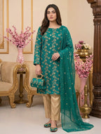 5-Piece Embroidered Chiffon Suit in Teal with Matching Khussa & Clutch – Grand Bazar