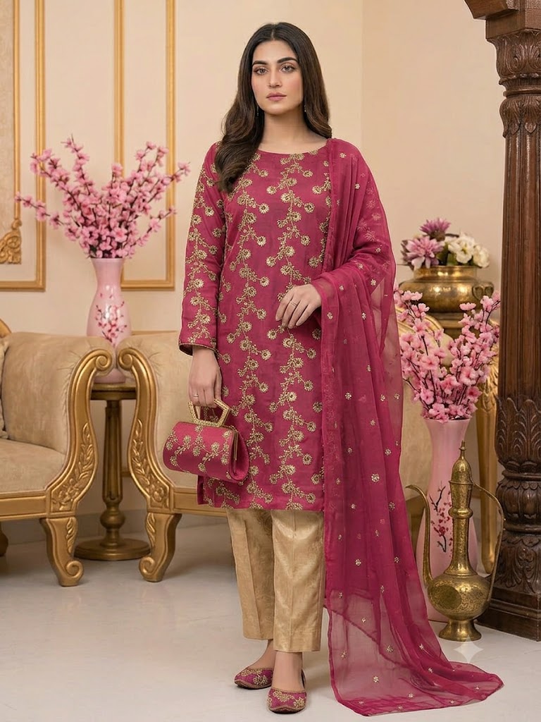 5-Piece Premium Embroidered Festive Suit with Matching Khussa & Clutch – Grand Bazar