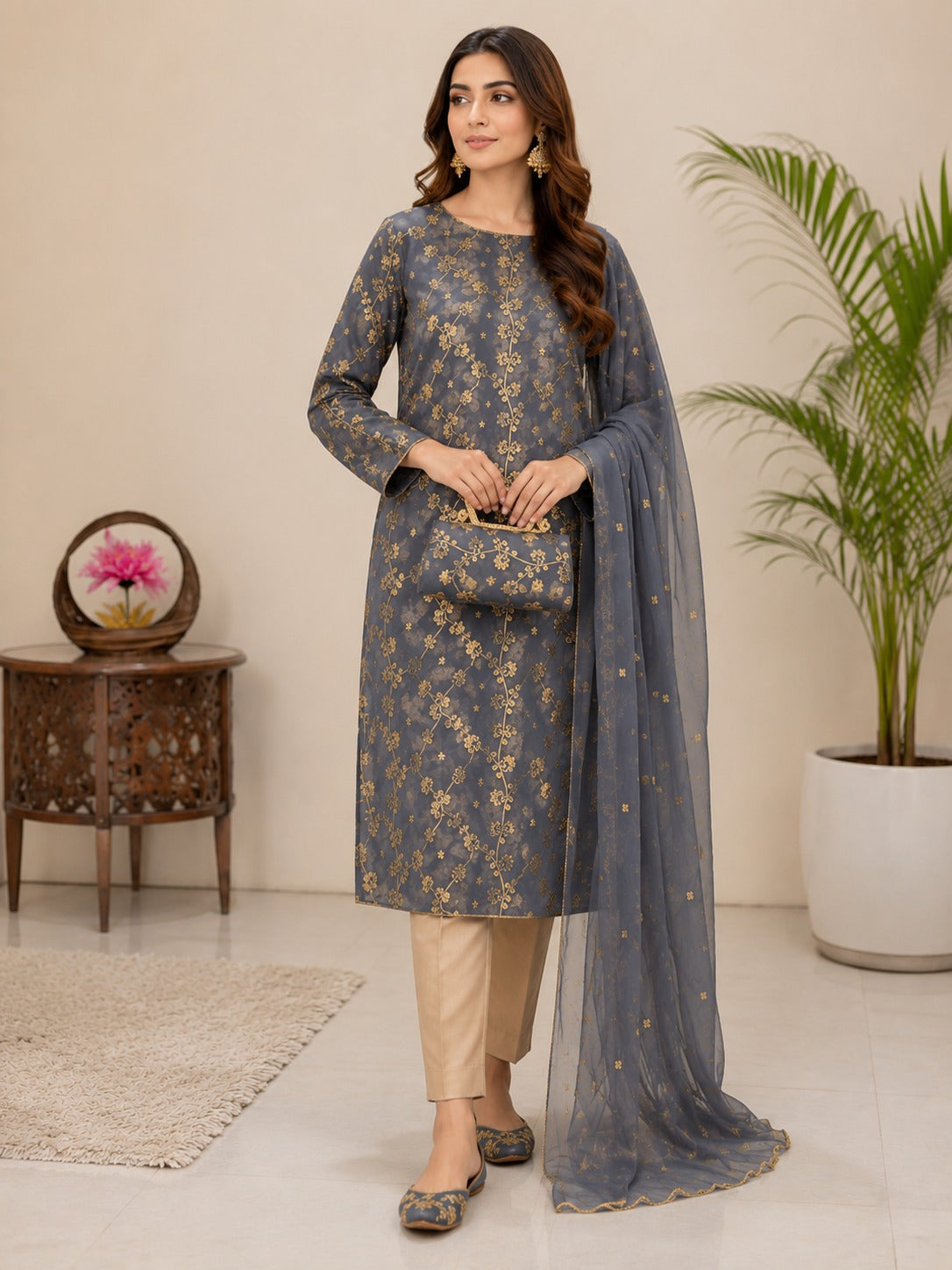 5-Piece Premium Embroidered Festive Suit with Matching Khussa & Clutch – Grand Bazar