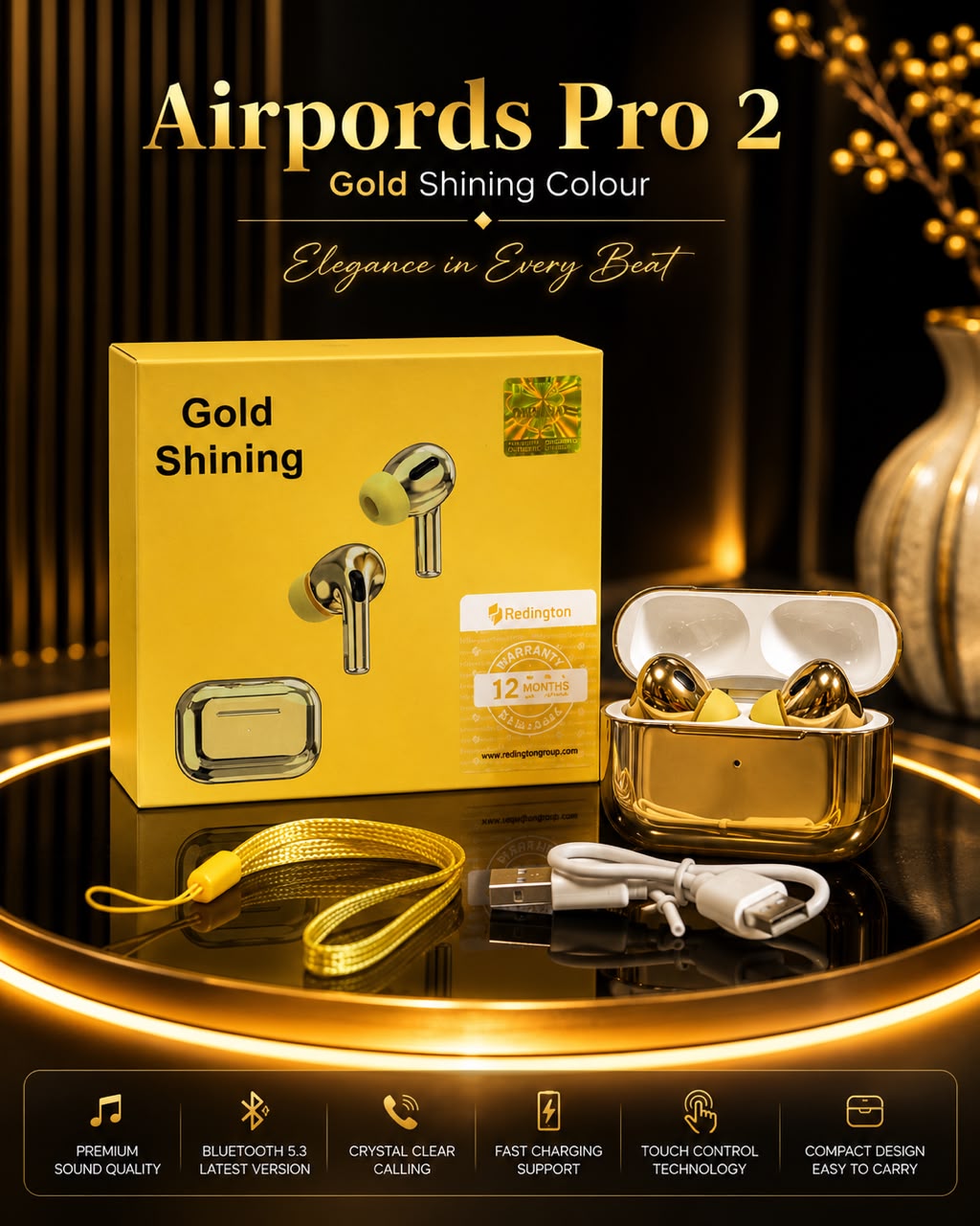 Premium Airpods Pro 2 Shining Metallic Edition with Lanyard & Buzzer Case – Grand Bazar