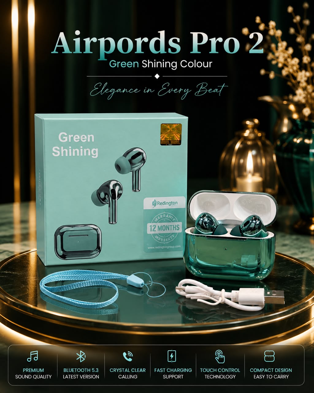 Premium Airpods Pro 2 Shining Metallic Edition with Lanyard & Buzzer Case – Grand Bazar