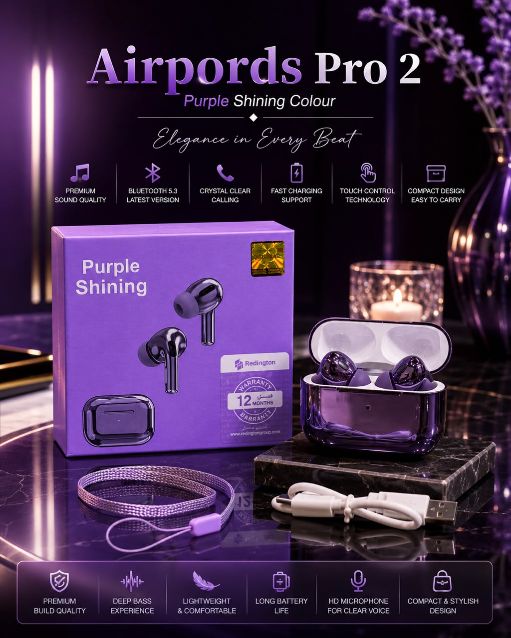 Premium Airpods Pro 2 Shining Metallic Edition with Lanyard & Buzzer Case – Grand Bazar