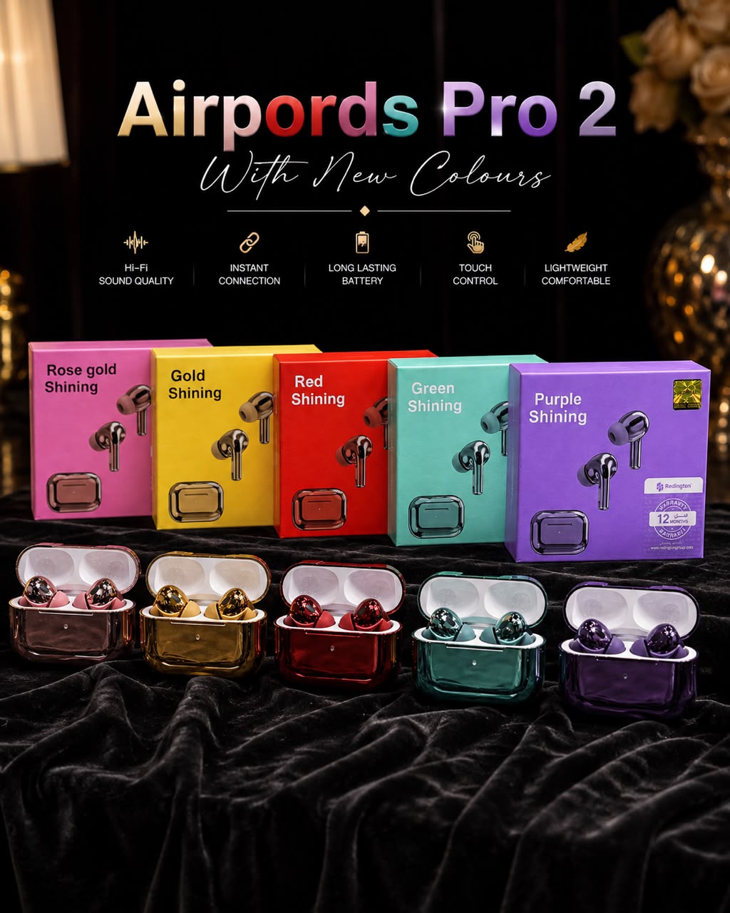 Premium Airpods Pro 2 Shining Metallic Edition with Lanyard & Buzzer Case – Grand Bazar