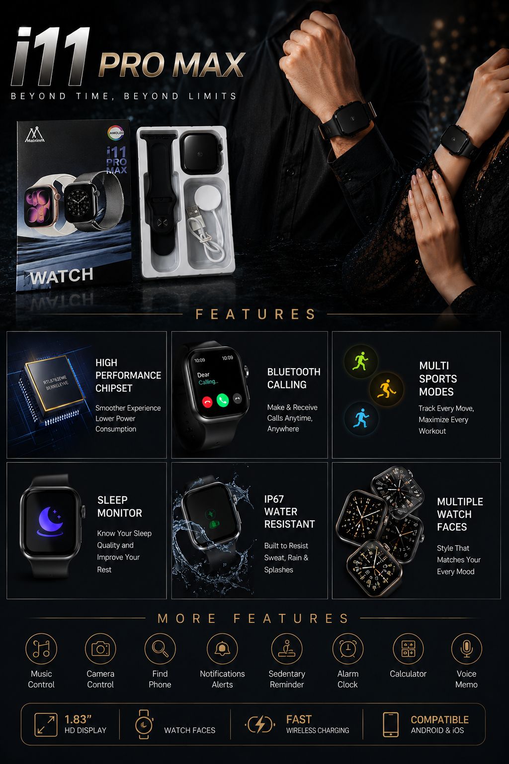 Premium i11 Pro Max Smart Watch with Magnetic Charger (Box Pack) – Grand Bazar