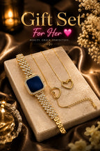 Luxury 3-Piece Gift Set for Her – Premium LED Stone Watch, Heart Pendant & Bracelet Combo