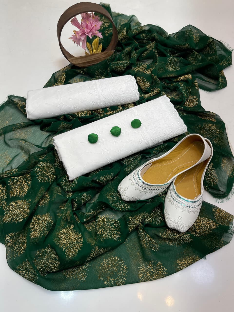 Independence Day Special – Free Khusa & Buttons | Cotton Chicken Kaari Embroidered 3-Piece Dress Set – Grand Bazar