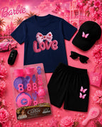 Kids Barbie Theme 6-Piece Gift Pack - Premium DTF Printed T-Shirt & Shorts Set with Free Makeup Kit
