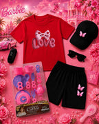 Kids Barbie Theme 6-Piece Gift Pack - Premium DTF Printed T-Shirt & Shorts Set with Free Makeup Kit