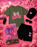 Kids Barbie Theme 6-Piece Gift Pack - Premium DTF Printed T-Shirt & Shorts Set with Free Makeup Kit