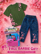 Girls Western Cotton Jersey T-Shirt & Denim Pent Tracksuit with Free Beauty Gift Set