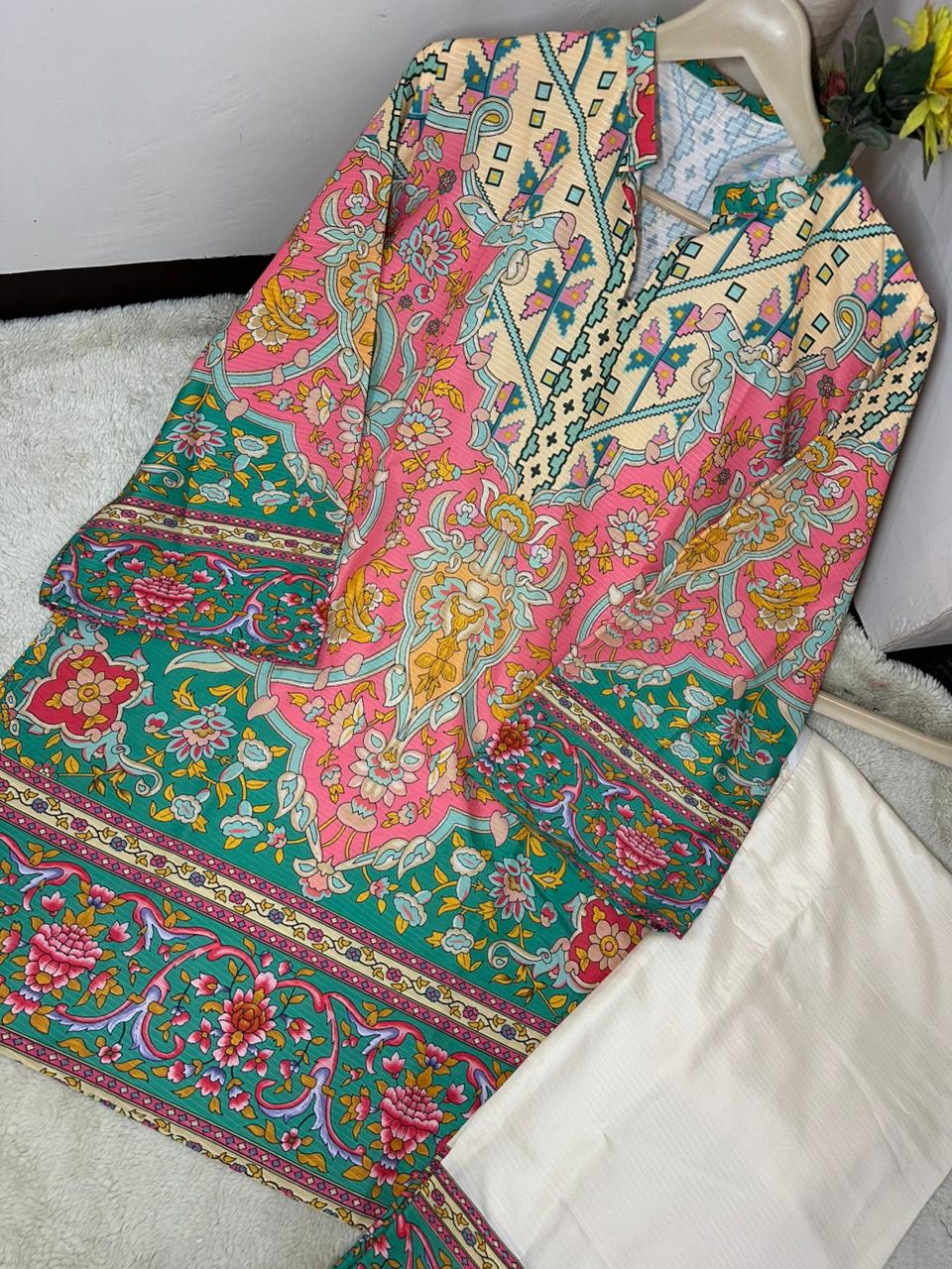 Trendy Printed Doria Lawn Cord-Set with Farshi Trouser