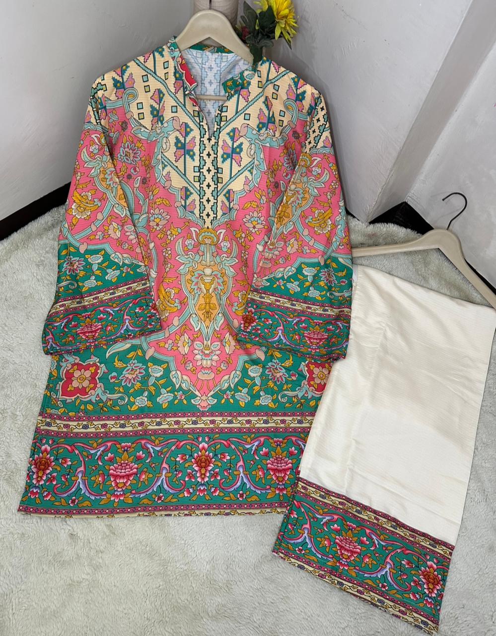 Trendy Printed Doria Lawn Cord-Set with Farshi Trouser