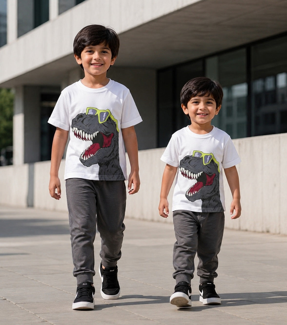 Boys Cool Dinosaur Printed T-Shirt & Trouser Set - Soft Jersey Summer Tracksuit