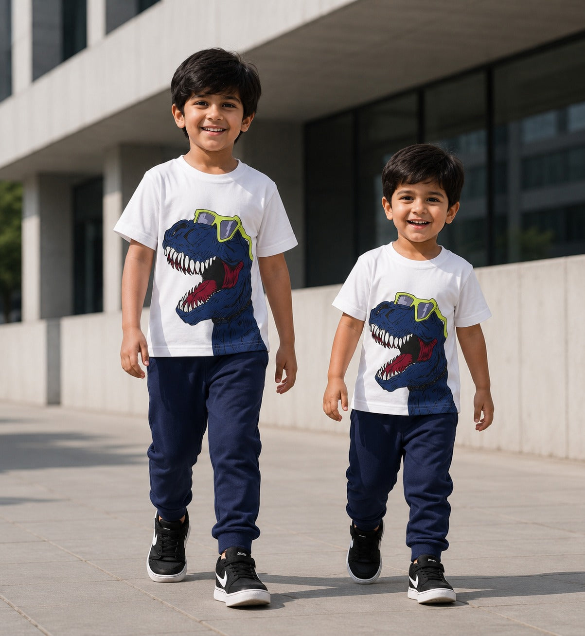 Boys Cool Dinosaur Printed T-Shirt & Trouser Set - Soft Jersey Summer Tracksuit