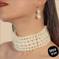 Fancy Multi-Layer Pearls Choker Set with Matching Earrings for Her – Grand Bazar