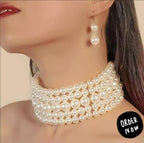 Fancy Multi-Layer Pearls Choker Set with Matching Earrings for Her – Grand Bazar