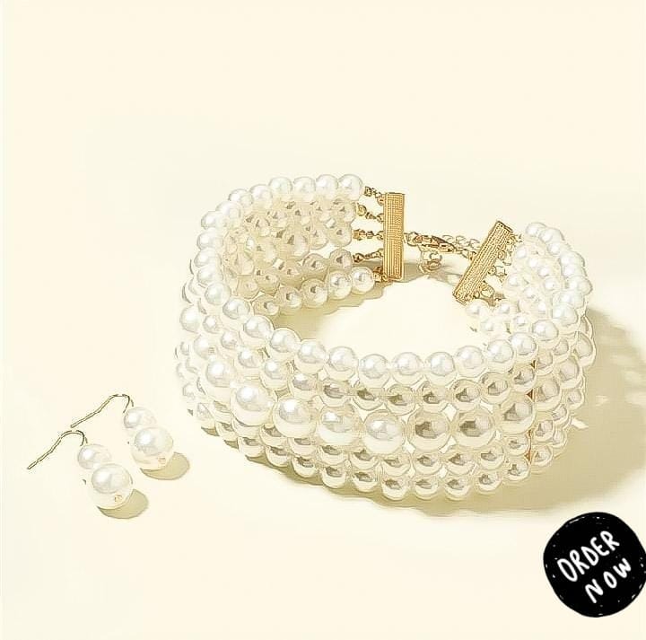 Fancy Multi-Layer Pearls Choker Set with Matching Earrings for Her – Grand Bazar