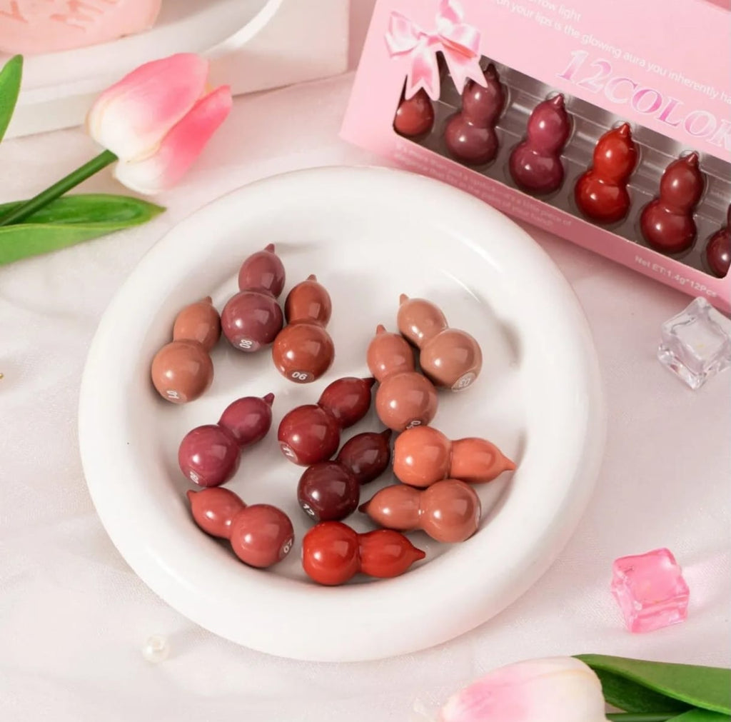 12 Pcs Mini Gourd Lipstick Set - Matte & Long-Lasting Waterproof Lipsticks (Pack of 12)