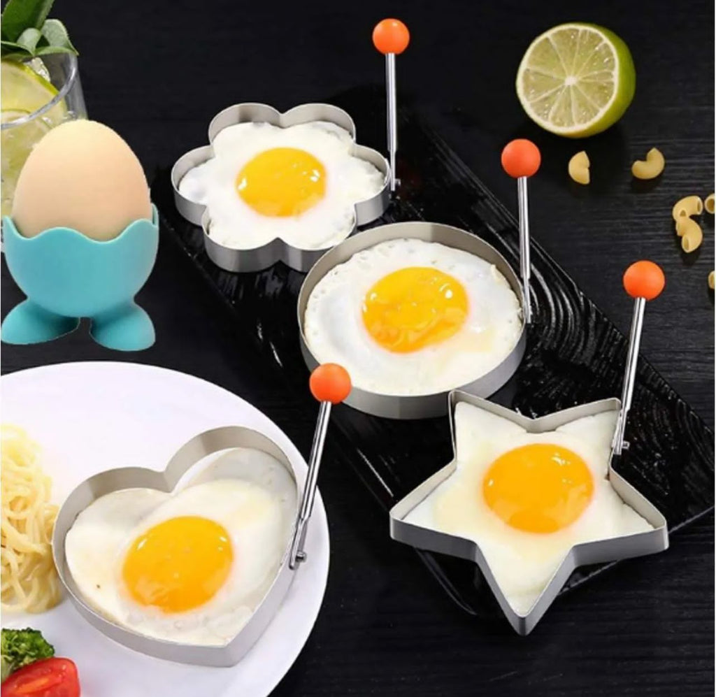 4 Pcs Stainless Steel Egg Mould & Pancake Shaper Set – Fun Kitchen Gadget