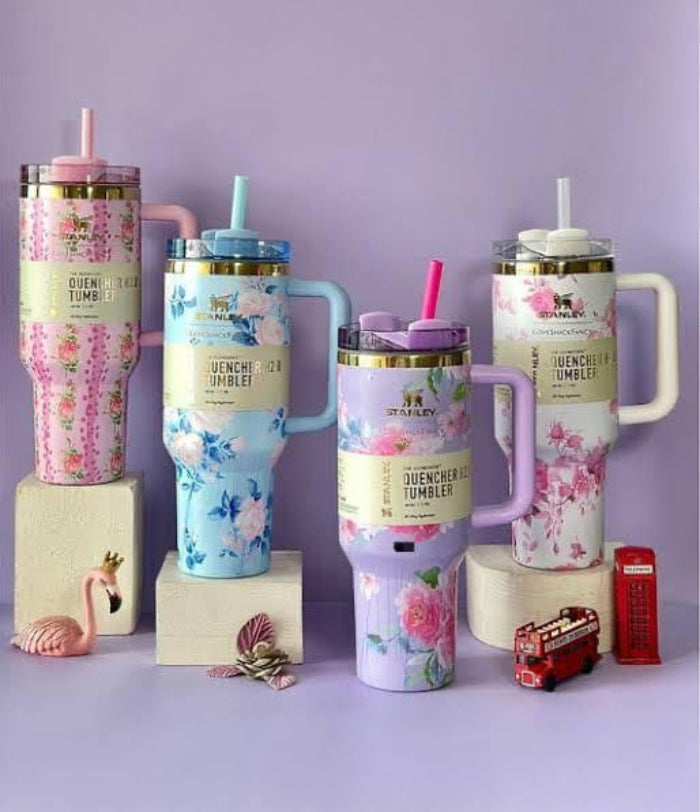 Stanley Floral Tumbler 40 oz - Stainless Steel Vacuum Insulated Travel Mug with Handle & Straw
