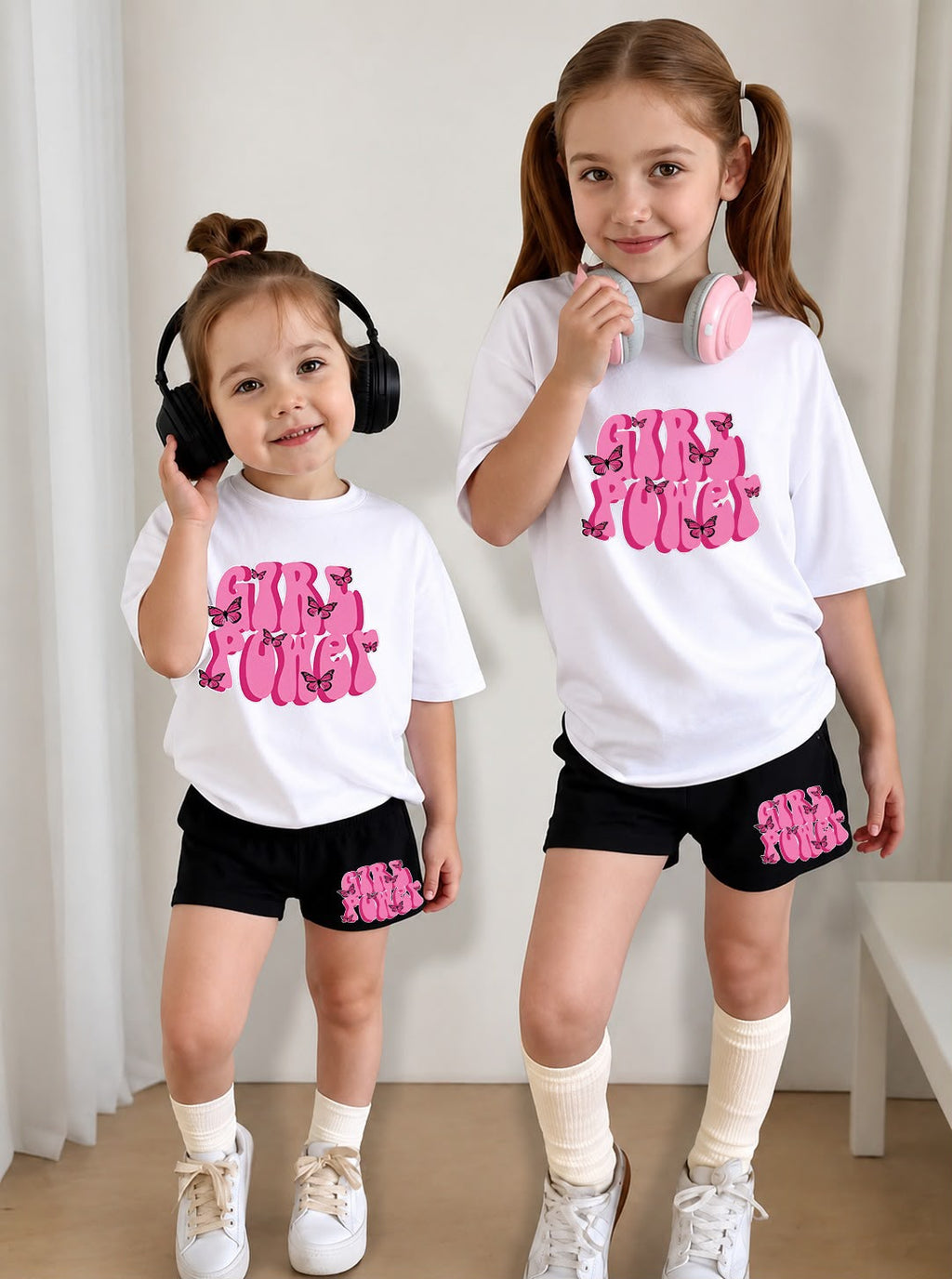 Trendy "Girl Power" Baby Girls PJ Set – Cotton Jersey T-Shirt & Shorts Loungewear