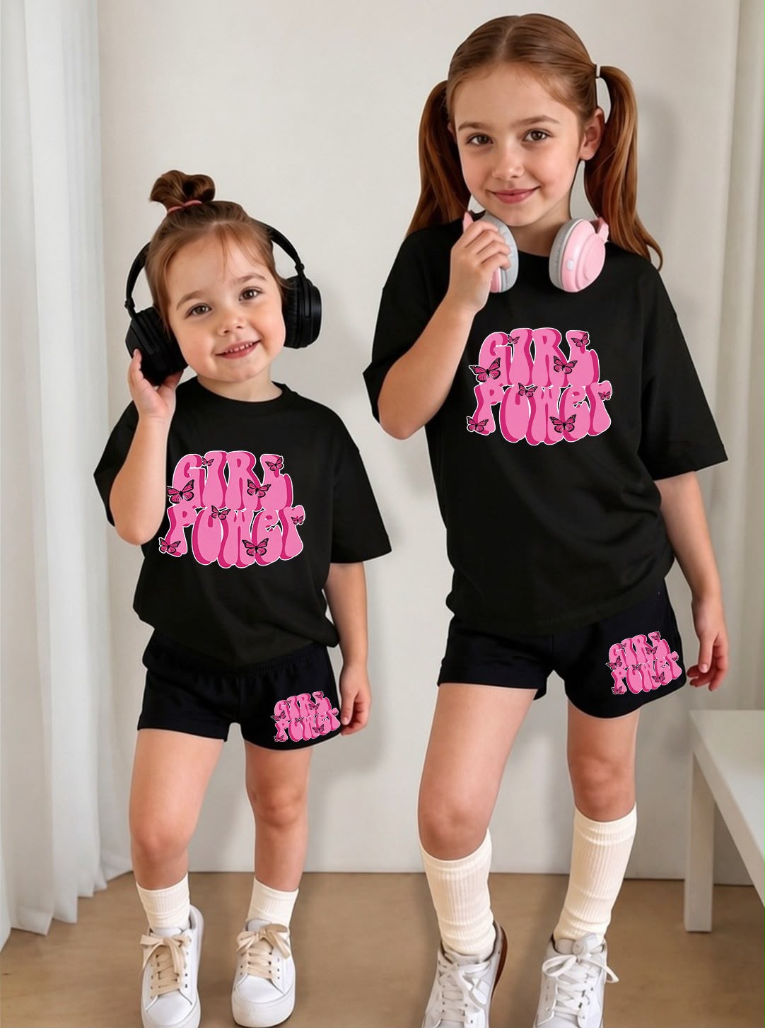 Trendy "Girl Power" Baby Girls PJ Set – Cotton Jersey T-Shirt & Shorts Loungewear
