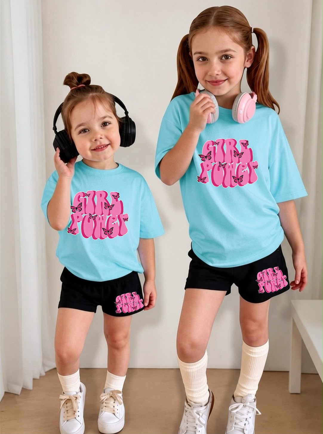 Trendy "Girl Power" Baby Girls PJ Set – Cotton Jersey T-Shirt & Shorts Loungewear
