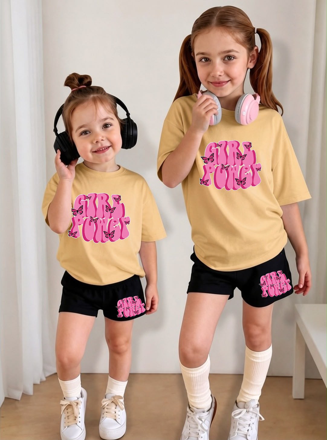 Trendy "Girl Power" Baby Girls PJ Set – Cotton Jersey T-Shirt & Shorts Loungewear