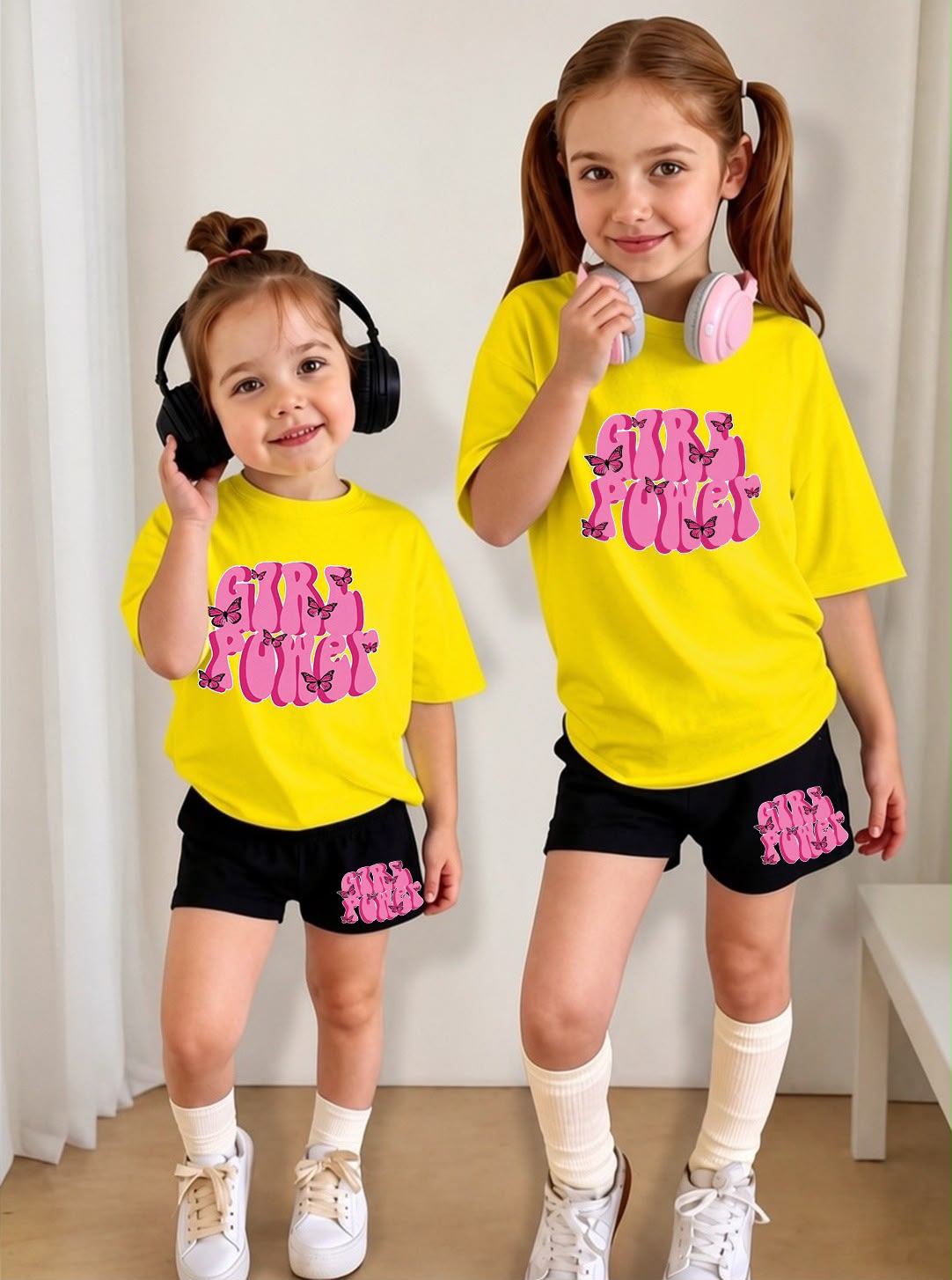 Trendy "Girl Power" Baby Girls PJ Set – Cotton Jersey T-Shirt & Shorts Loungewear
