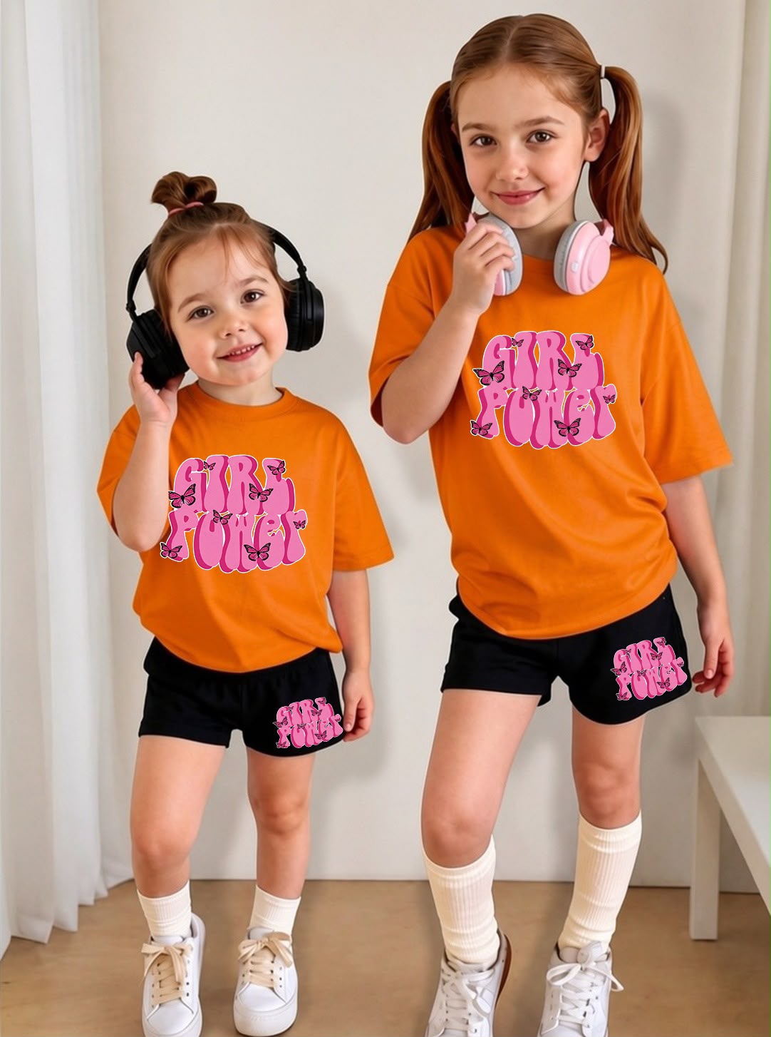 Trendy "Girl Power" Baby Girls PJ Set – Cotton Jersey T-Shirt & Shorts Loungewear