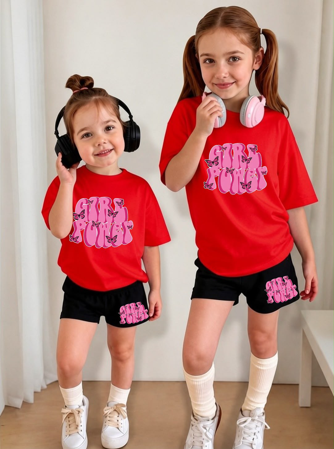 Trendy "Girl Power" Baby Girls PJ Set – Cotton Jersey T-Shirt & Shorts Loungewear