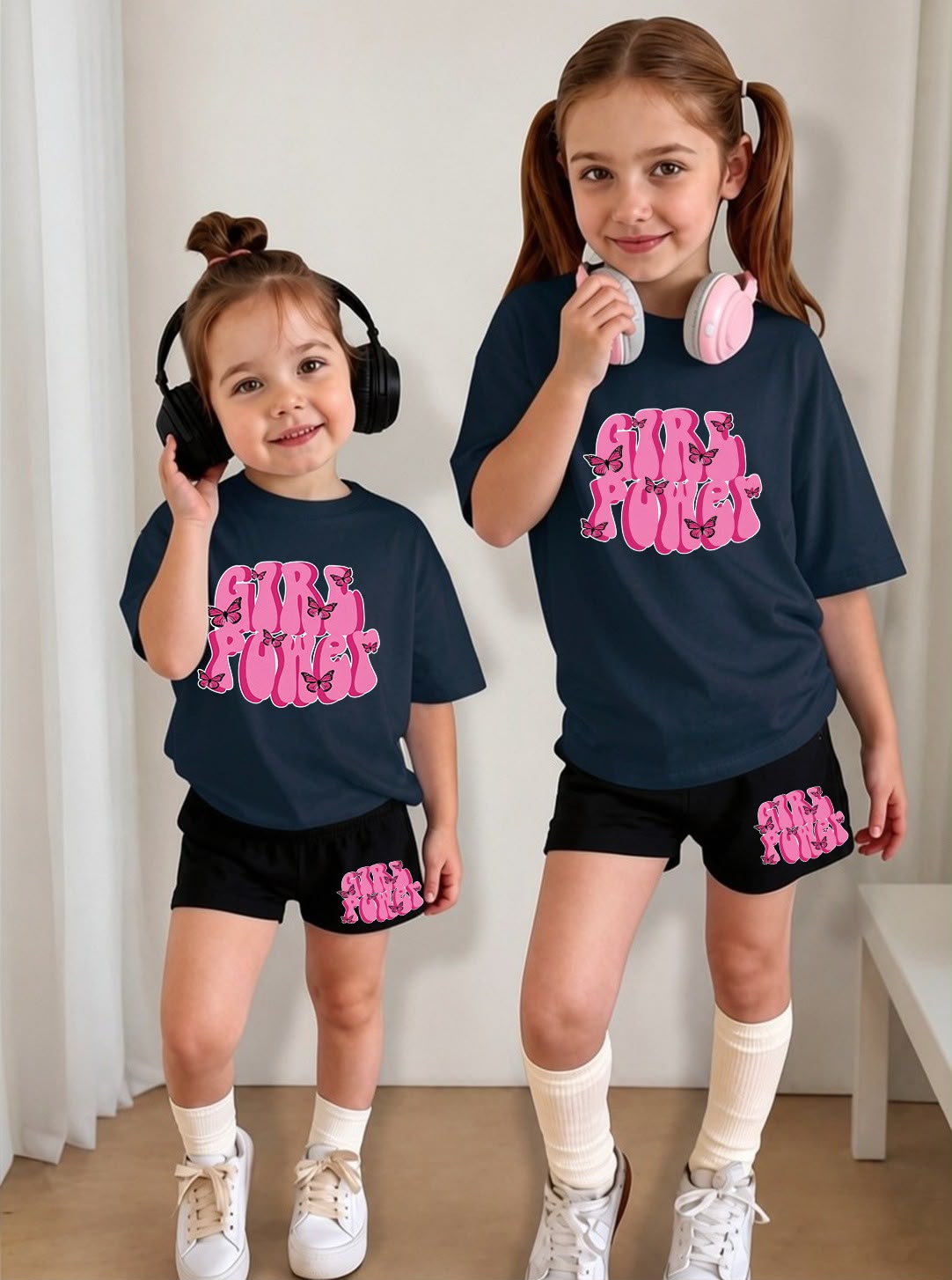 Trendy "Girl Power" Baby Girls PJ Set – Cotton Jersey T-Shirt & Shorts Loungewear