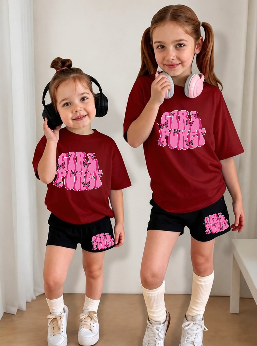 Trendy "Girl Power" Baby Girls PJ Set – Cotton Jersey T-Shirt & Shorts Loungewear