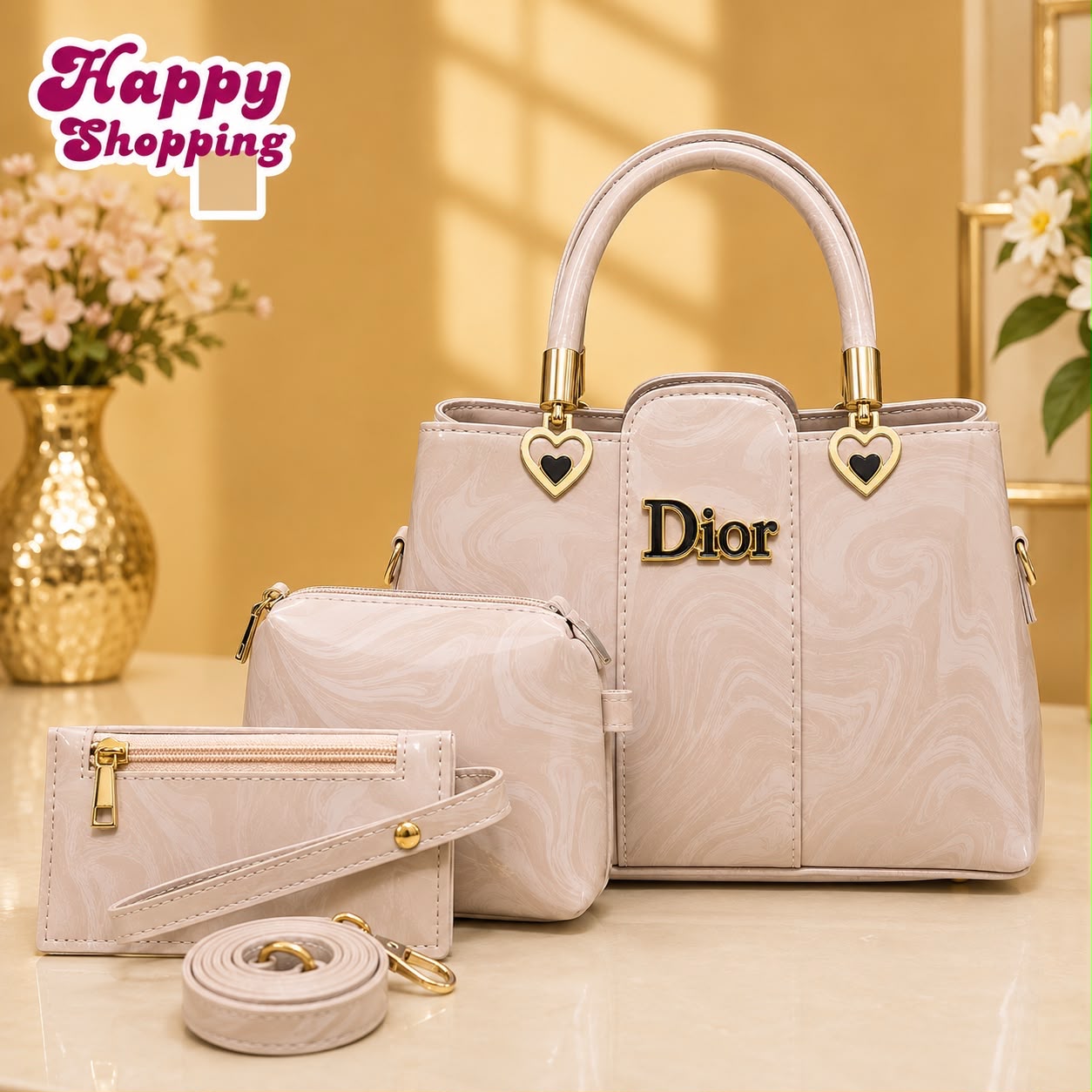 Elegant Marble Texture 3-Piece Handbag Set – Premium Shoulder & Crossbody Bag
