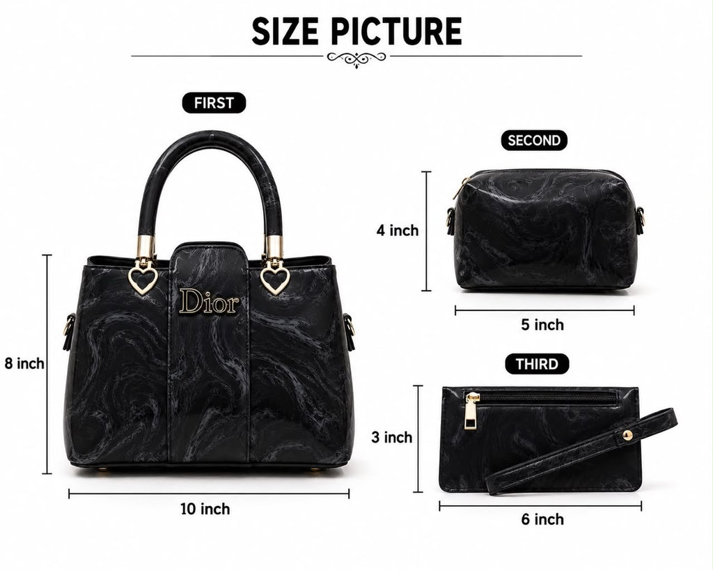 Elegant Marble Texture 3-Piece Handbag Set – Premium Shoulder & Crossbody Bag