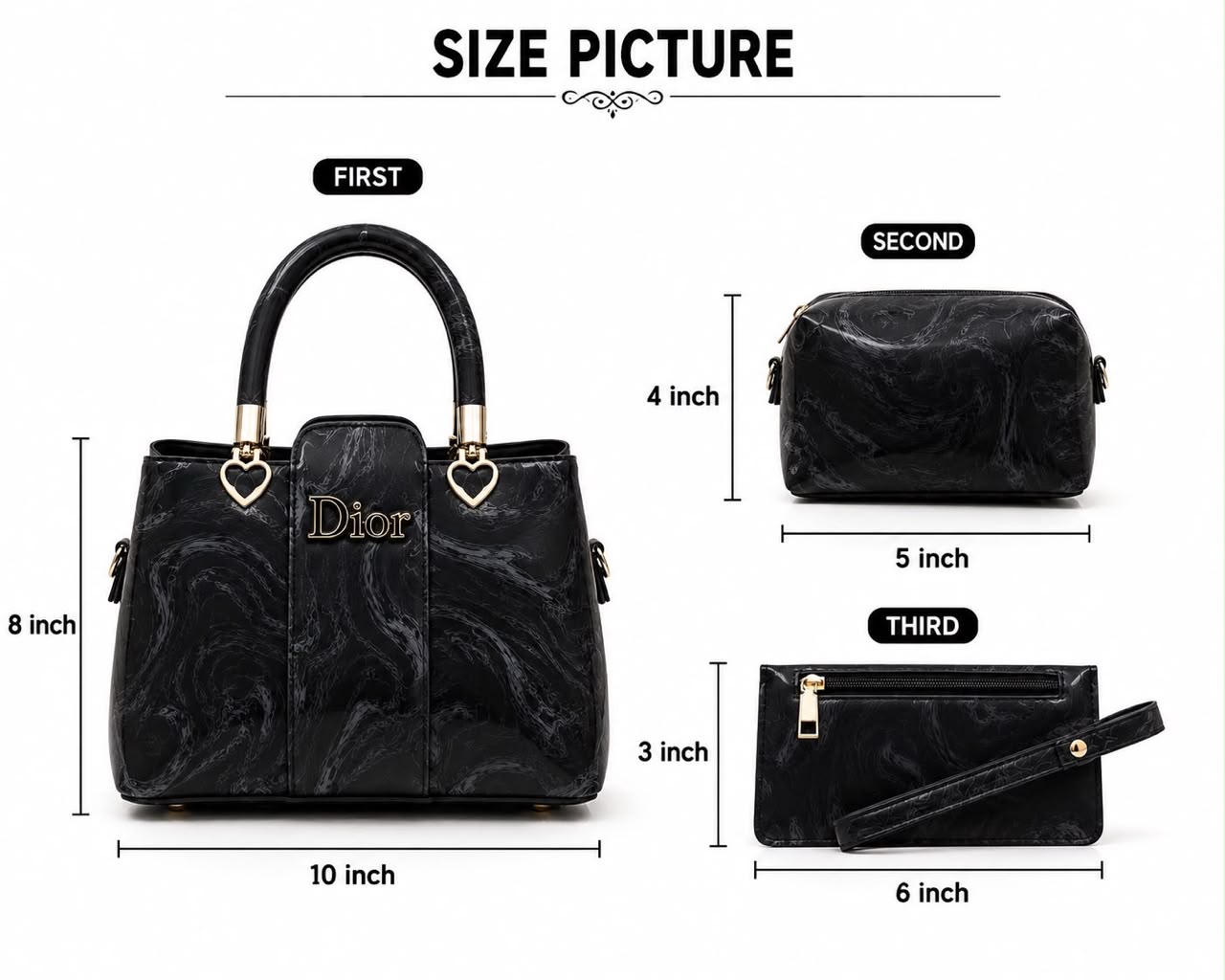 Elegant Marble Texture 3-Piece Handbag Set – Premium Shoulder & Crossbody Bag