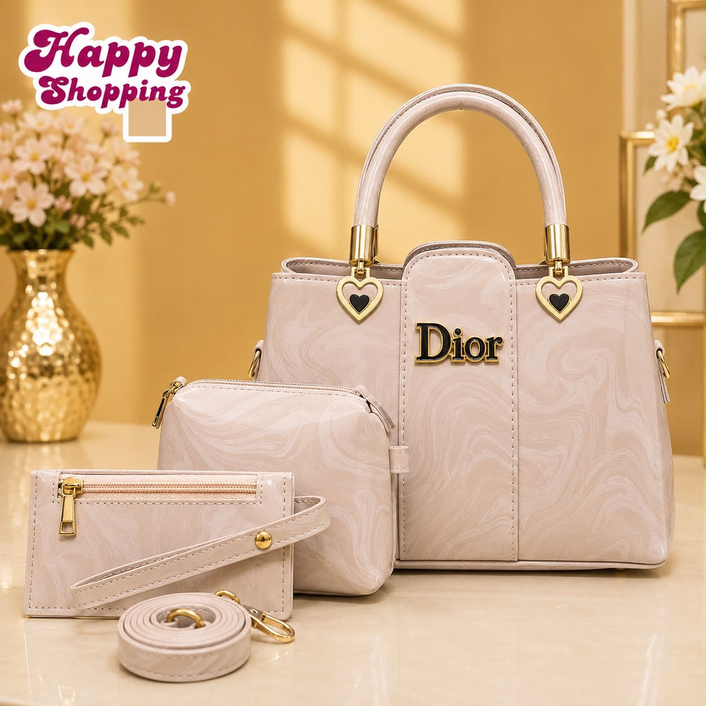 Elegant Marble Texture 3-Piece Handbag Set – Premium Shoulder & Crossbody Bag