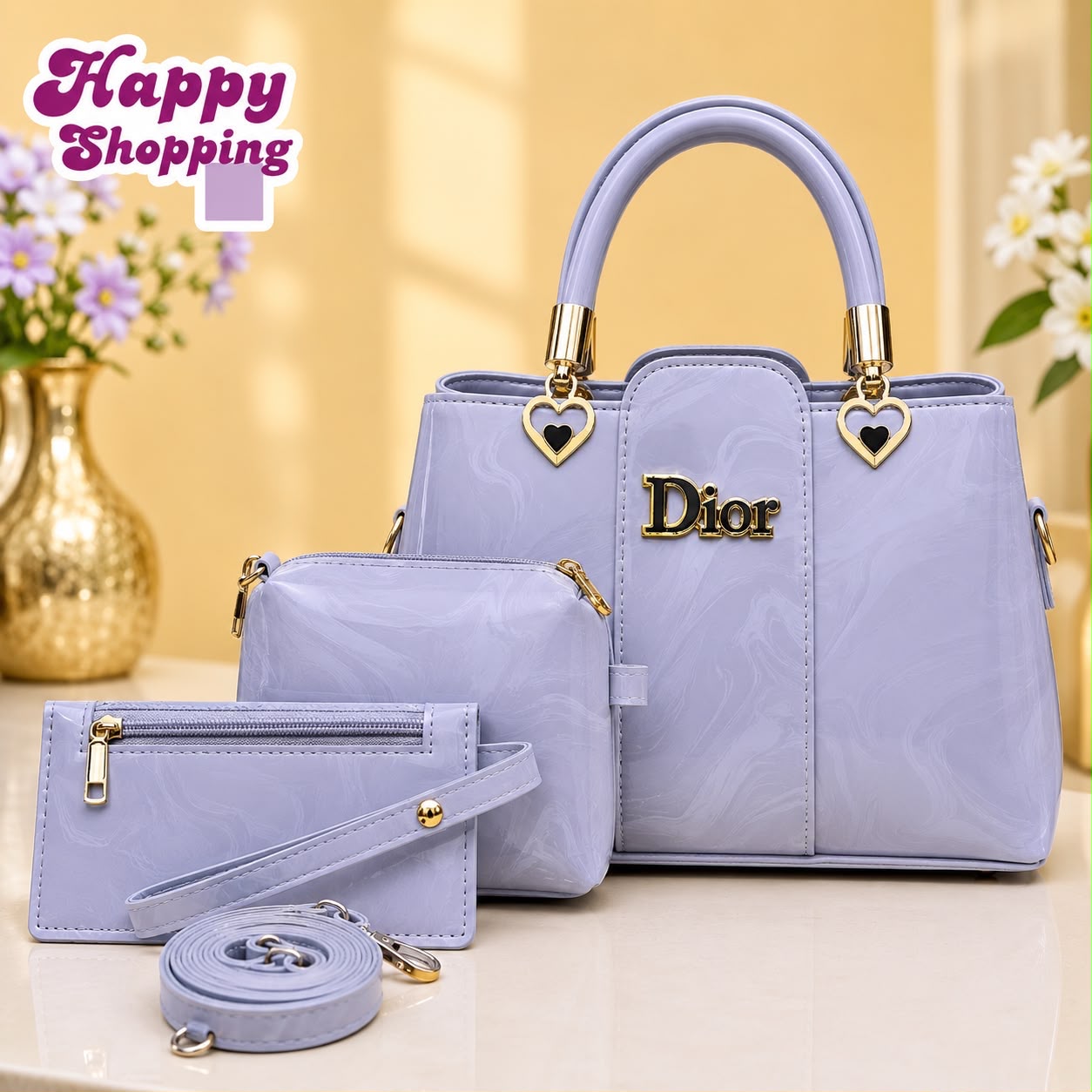 Elegant Marble Texture 3-Piece Handbag Set – Premium Shoulder & Crossbody Bag