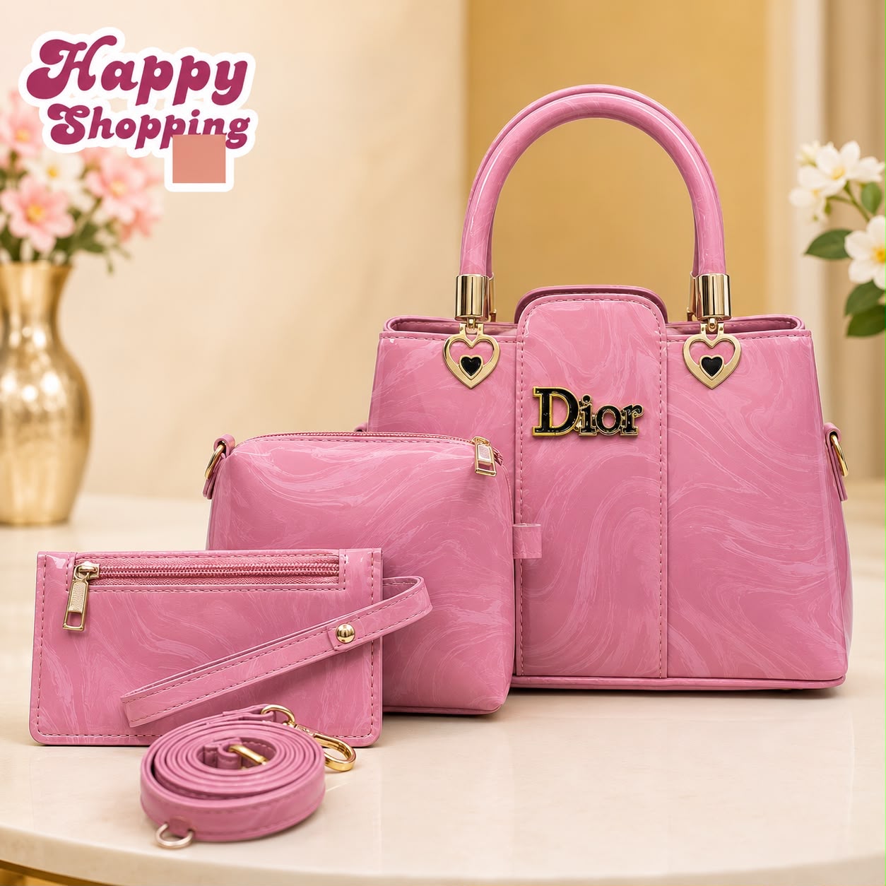 Elegant Marble Texture 3-Piece Handbag Set – Premium Shoulder & Crossbody Bag