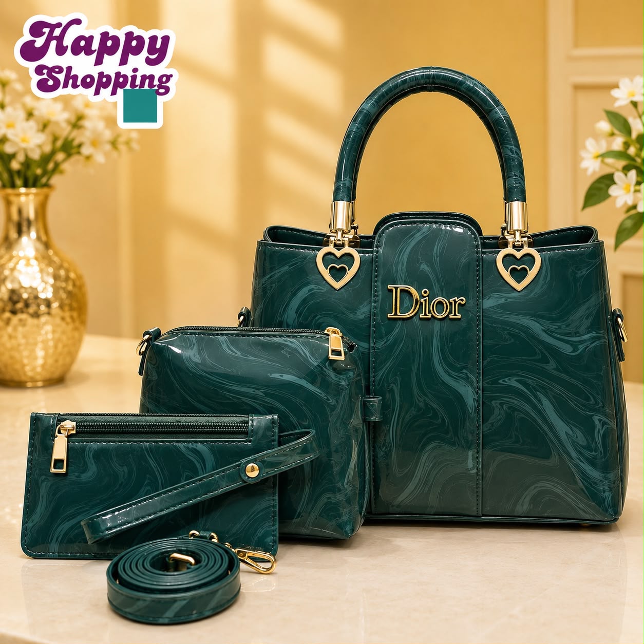 Elegant Marble Texture 3-Piece Handbag Set – Premium Shoulder & Crossbody Bag