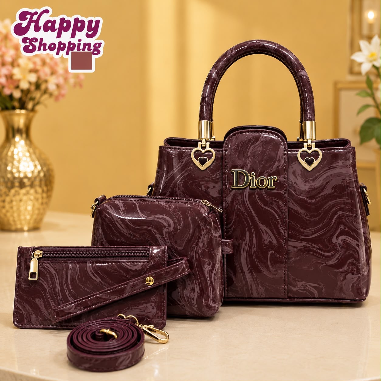 Elegant Marble Texture 3-Piece Handbag Set – Premium Shoulder & Crossbody Bag