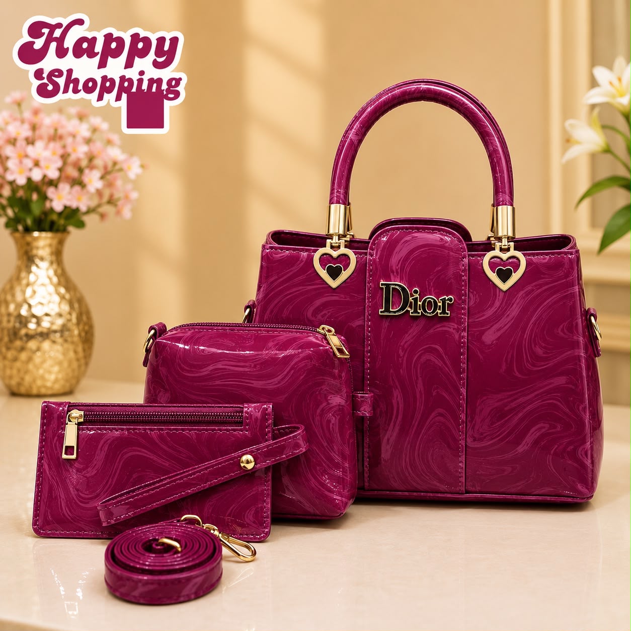 Elegant Marble Texture 3-Piece Handbag Set – Premium Shoulder & Crossbody Bag
