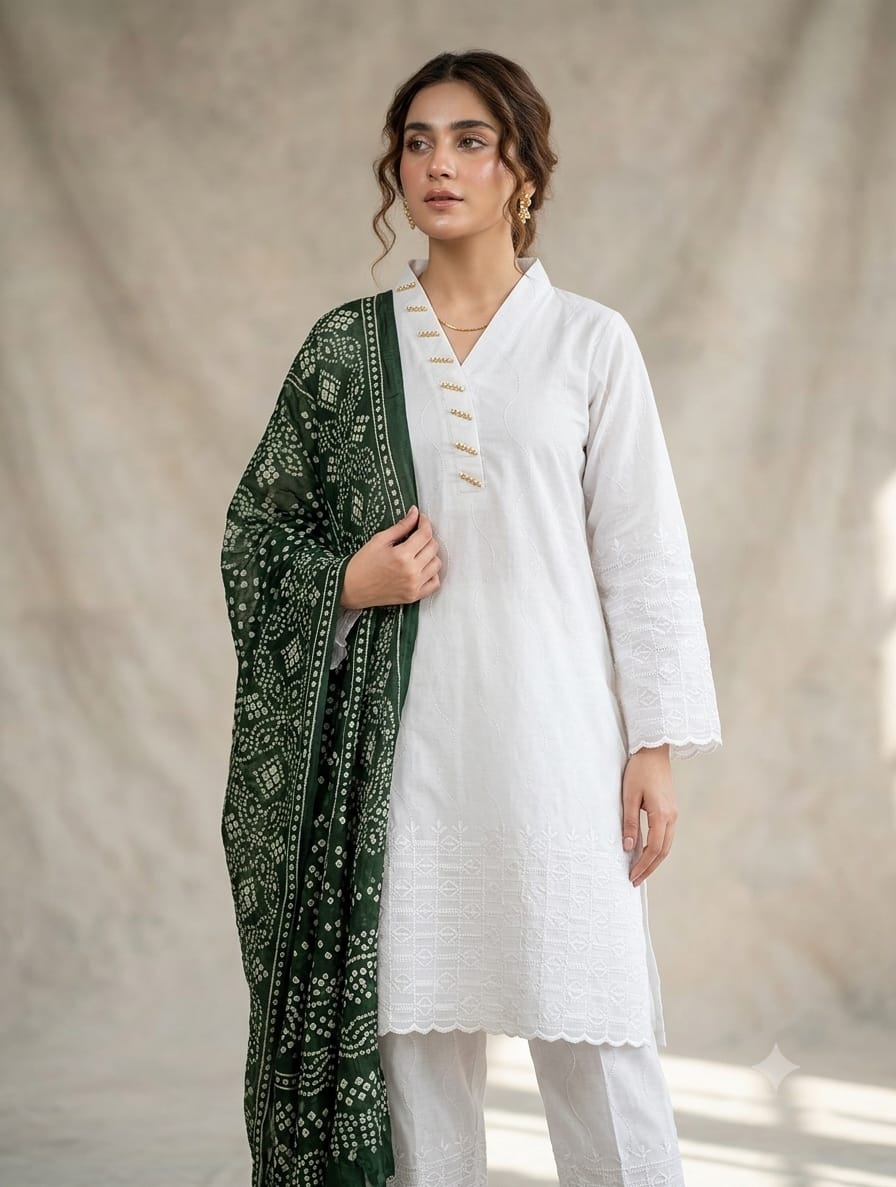Heavy Embroidery Chicken Kari 3-Piece Suit – Premium Soft Cotton Outfit with Chundri Dupatta