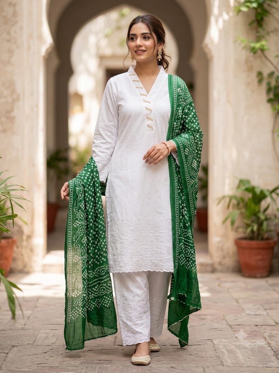 Heavy Embroidery Chicken Kari 3-Piece Suit – Premium Soft Cotton Outfit with Chundri Dupatta