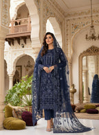 Premium Net Sequence Embroidered 3-Piece Dress with Katan Silk Trouser