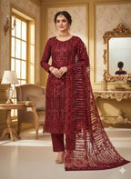 Premium Net Sequence Embroidered 3-Piece Dress with Katan Silk Trouser