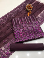 Premium Net Sequence Embroidered 3-Piece Dress with Katan Silk Trouser