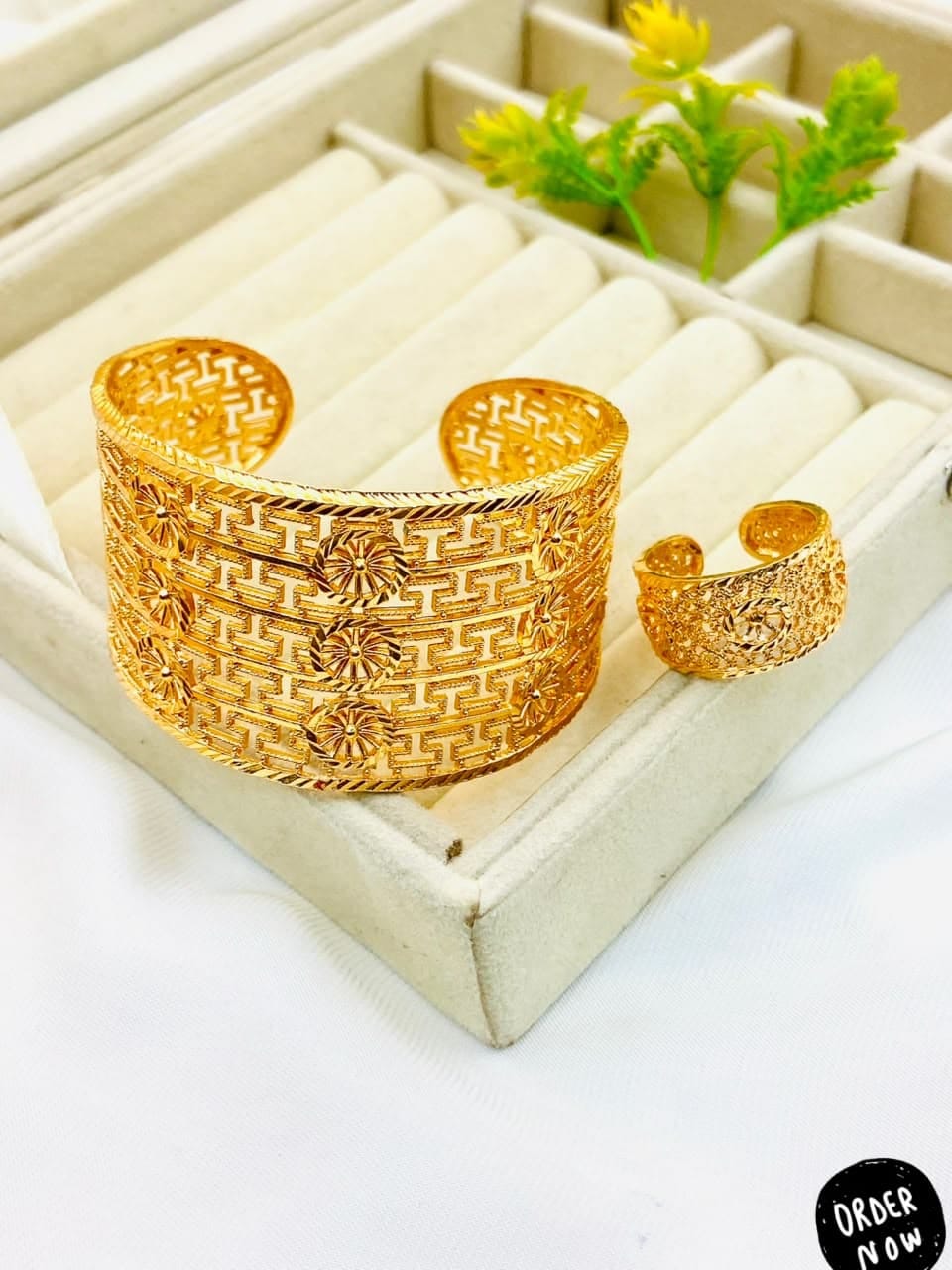 Fancy Gold Plated Manjoos Ring & Kara Set for Women - Premium Quality