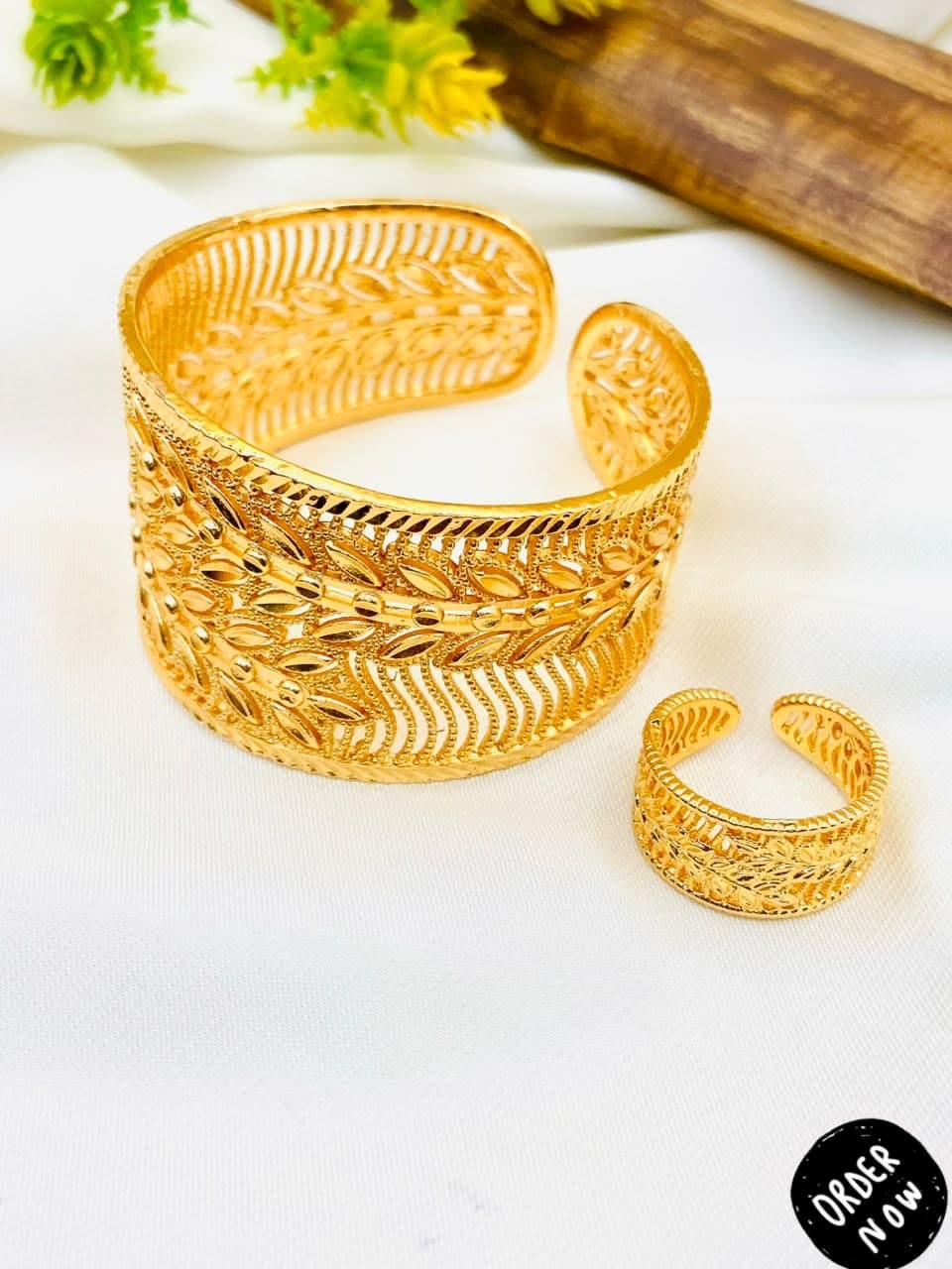Fancy Gold Plated Manjoos Ring & Kara Set for Women - Premium Quality