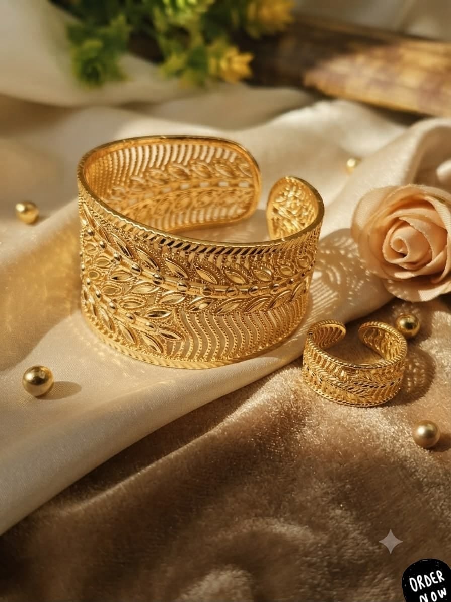 Fancy Gold Plated Manjoos Ring & Kara Set for Women - Premium Quality
